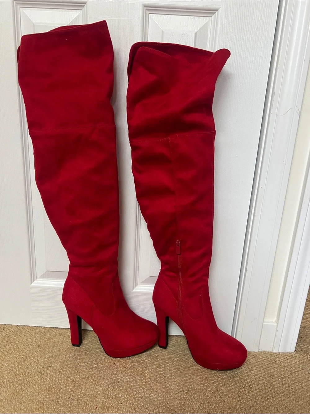 Dream Pairs Red Over-the-Knee Suede High Heel Boots